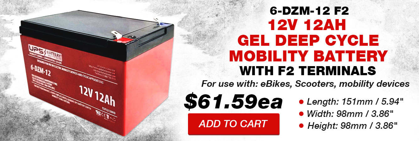6-DZM-12 12V 12Ah F2 Deep Cycle mobility battery for electric scooter, ebikes