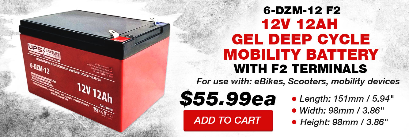6-DZM-12 F2 12V 12Ah Heavy Duty Deep Cycle Battery for Mobility Devices / Electric Scooters